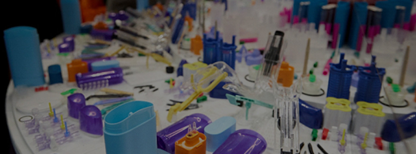 Variety of plastics products displaying on a trade show booth